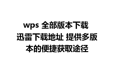 wps 全部版本下载 迅雷下载地址 提供多版本的便捷获取途径