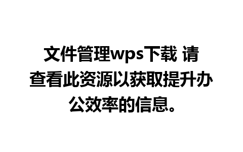 文件管理wps下载 请查看此资源以获取提升办公效率的信息。