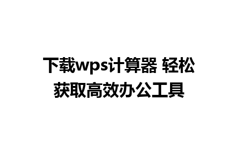 下载wps计算器 轻松获取高效办公工具