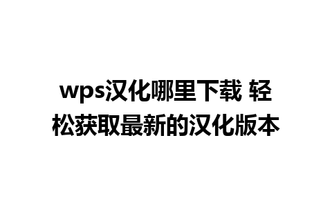 wps汉化哪里下载 轻松获取最新的汉化版本