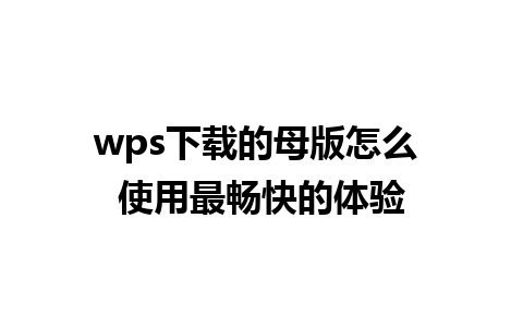 wps下载的母版怎么 使用最畅快的体验