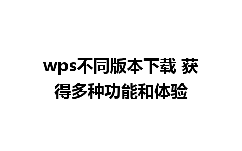 wps不同版本下载 获得多种功能和体验