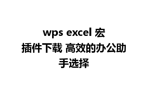 wps excel 宏插件下载 高效的办公助手选择