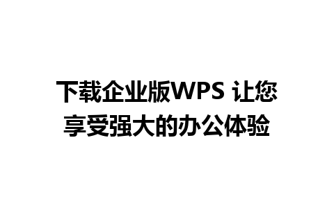 下载企业版WPS 让您享受强大的办公体验