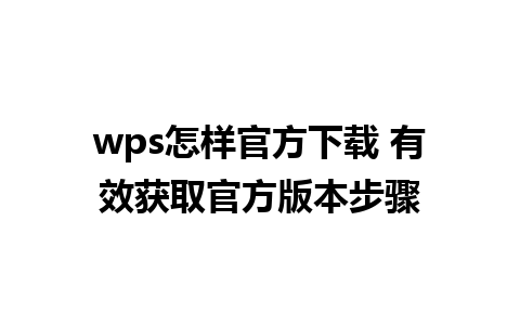 wps怎样官方下载 有效获取官方版本步骤