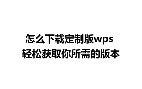 怎么下载定制版wps 轻松获取你所需的版本