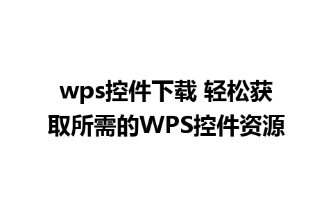 wps控件下载 轻松获取所需的WPS控件资源