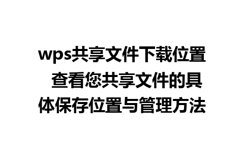 wps共享文件下载位置  查看您共享文件的具体保存位置与管理方法