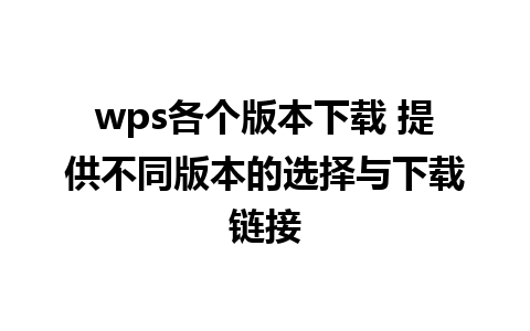 wps各个版本下载 提供不同版本的选择与下载链接