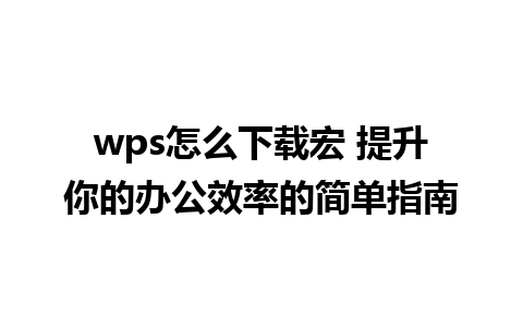 wps怎么下载宏 提升你的办公效率的简单指南