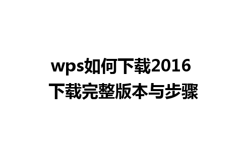 wps如何下载2016 下载完整版本与步骤