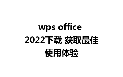 wps office 2022下载 获取最佳使用体验