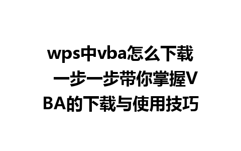 wps中vba怎么下载  一步一步带你掌握VBA的下载与使用技巧