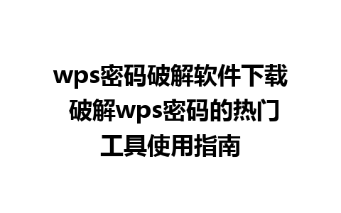 wps密码破解软件下载 破解wps密码的热门工具使用指南