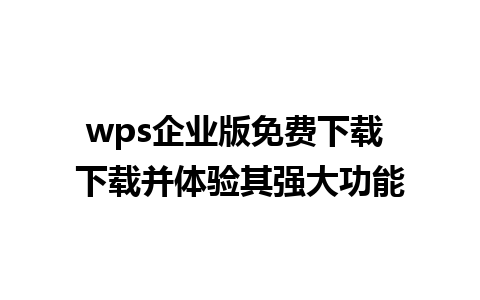 wps企业版免费下载 下载并体验其强大功能