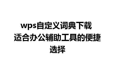 wps自定义词典下载 适合办公辅助工具的便捷选择