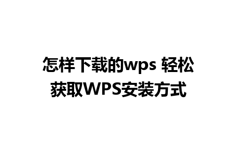 怎样下载的wps 轻松获取WPS安装方式