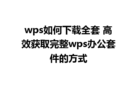 wps如何下载全套 高效获取完整wps办公套件的方式