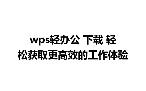 wps轻办公 下载 轻松获取更高效的工作体验