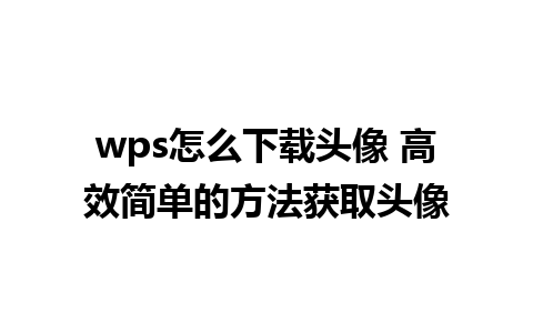 wps怎么下载头像 高效简单的方法获取头像