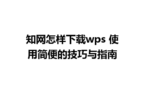 知网怎样下载wps 使用简便的技巧与指南