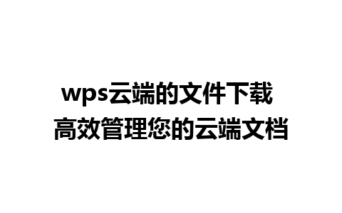 wps云端的文件下载 高效管理您的云端文档