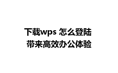 下载wps 怎么登陆 带来高效办公体验