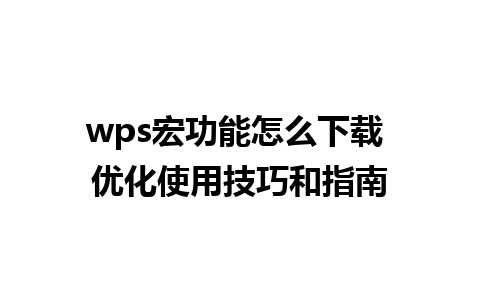 wps宏功能怎么下载 优化使用技巧和指南