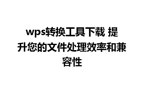 wps转换工具下载 提升您的文件处理效率和兼容性