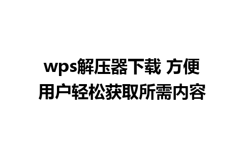 wps解压器下载 方便用户轻松获取所需内容