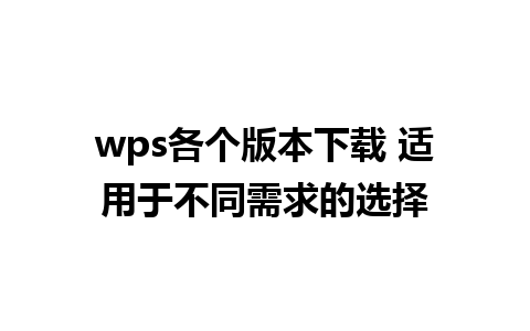 wps各个版本下载 适用于不同需求的选择