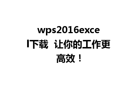 wps2016excel下载  让你的工作更高效！