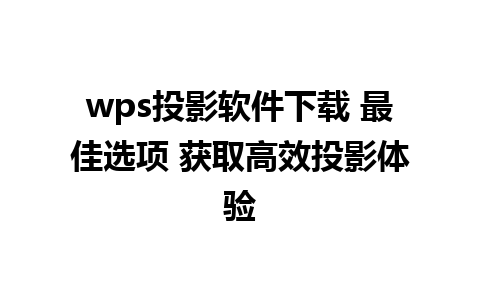 wps投影软件下载 最佳选项 获取高效投影体验