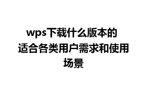 wps下载什么版本的 适合各类用户需求和使用场景