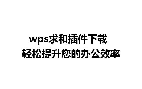 wps求和插件下载  轻松提升您的办公效率