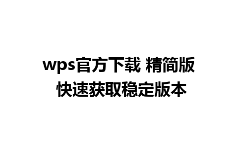 wps官方下载 精简版 快速获取稳定版本