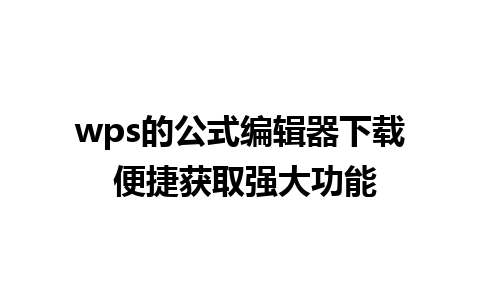 wps的公式编辑器下载 便捷获取强大功能