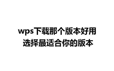 wps下载那个版本好用 选择最适合你的版本