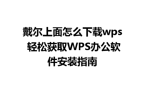 戴尔上面怎么下载wps 轻松获取WPS办公软件安装指南