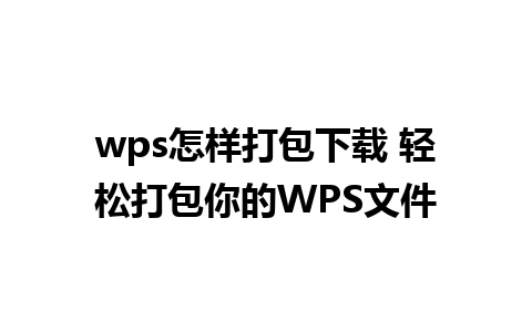 wps怎样打包下载 轻松打包你的WPS文件