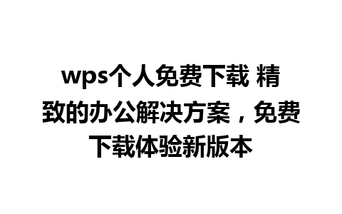 wps个人免费下载 精致的办公解决方案，免费下载体验新版本