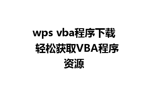 wps vba程序下载  轻松获取VBA程序资源