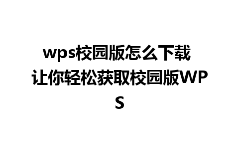 wps校园版怎么下载 让你轻松获取校园版WPS