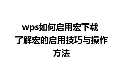 wps如何启用宏下载 了解宏的启用技巧与操作方法