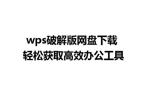 wps破解版网盘下载 轻松获取高效办公工具