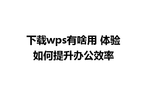 下载wps有啥用 体验如何提升办公效率