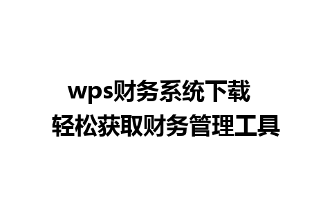 wps财务系统下载  轻松获取财务管理工具