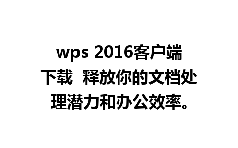 wps 2016客户端下载  释放你的文档处理潜力和办公效率。