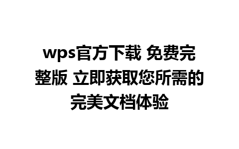 wps官方下载 免费完整版 立即获取您所需的完美文档体验