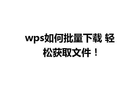 wps如何批量下载 轻松获取文件！